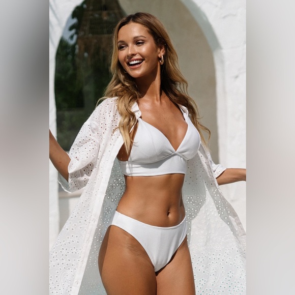 Cupshe Ribbed Longline white Bikini Set Size Large - Picture 3 of 7